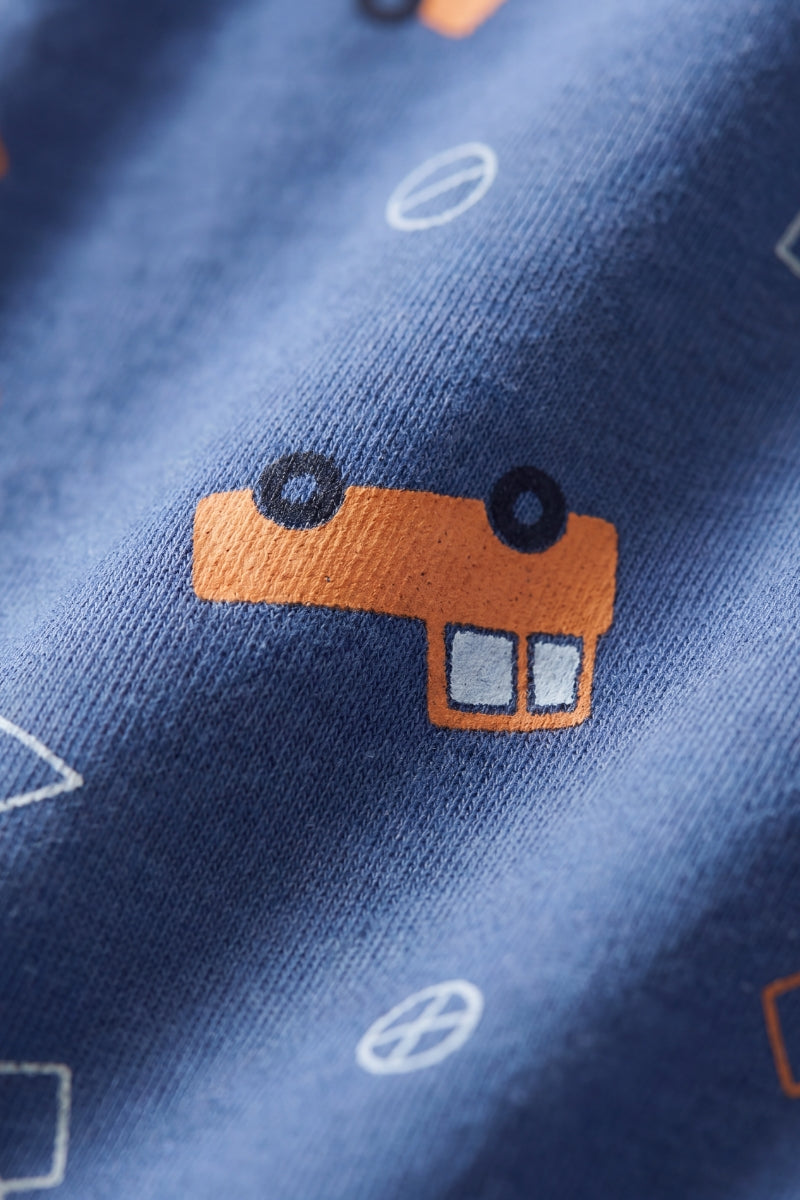 Kinder-Schlafanzug Autos Jungen, flache Nähte, Kinder-Pyjama für Jungen zum Einkuscheln, Detailansicht der Verarbeitung