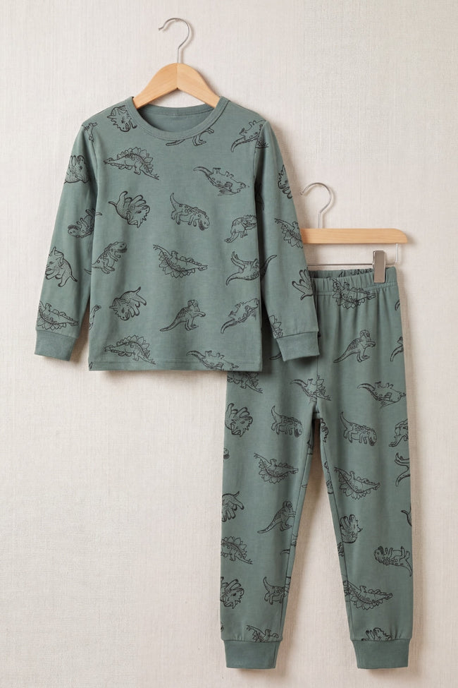 Kinder-Schlafanzug Dino Jungen, flache Nähte, Kinder-Pyjama für Jungen zum Einkuscheln, Rückansicht