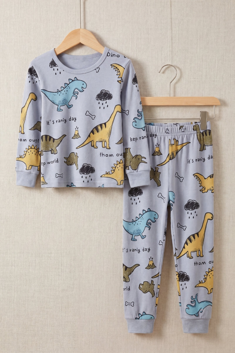 Kinder-Schlafanzug Dinosaurier Jungen, flache Nähte, Kinder-Pyjama für Jungen zum Einkuscheln, Rückansicht