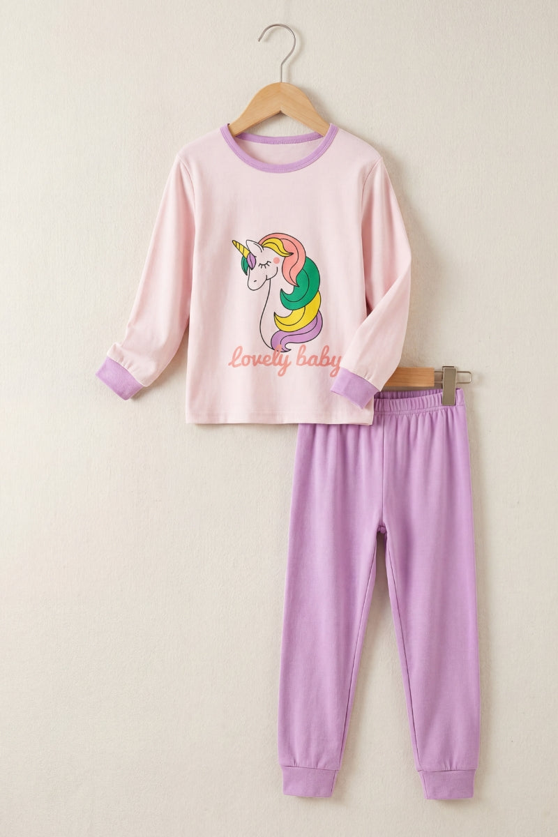 Kinder-Schlafanzug Einhorn Mädchen, flache Nähte, Kinder-Pyjama für Mädchen zum Einkuscheln, Rückansicht
