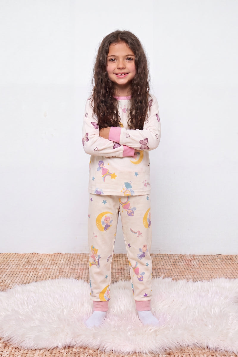 Kinder-Schlafanzug Fee Mädchen, flache Nähte, Kinder-Pyjama für Mädchen zum Einkuscheln, Vorderansicht