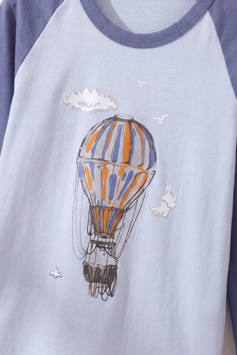 Kinder-Schlafanzug Heißluftballon Jungen, flache Nähte, Kinder-Pyjama für Jungen zum Einkuscheln, Rückansicht