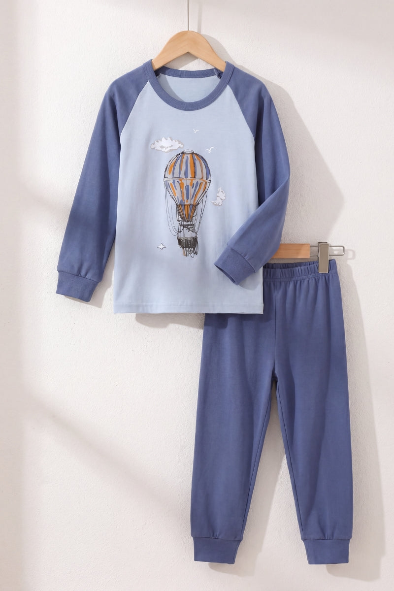 Kinder-Schlafanzug Heißluftballon Jungen, flache Nähte, Kinder-Pyjama für Jungen, Detailansicht der Verarbeitung