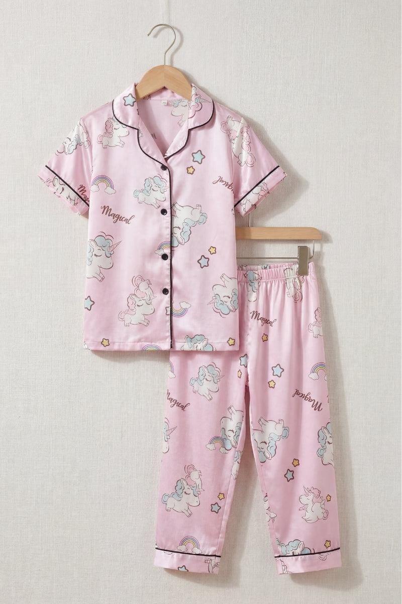 Kinder-Schlafanzug Kawaii Mädchen, flache Nähte, Kinder-Pyjama für Mädchen zum Einkuscheln, Gesamtansicht des Sets