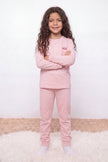 Kinder-Schlafanzug Rosa Mädchen, flache Nähte, Kinder-Pyjama für Mädchen zum Einkuscheln, Vorderansicht