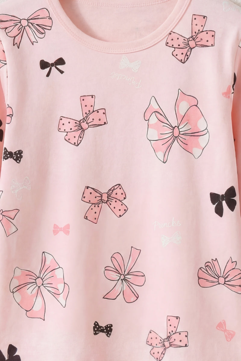 Kinder-Schlafanzug Schleifen Mädchen, flache Nähte, Kinder-Pyjama für Mädchen zum Einkuscheln, Rückansicht