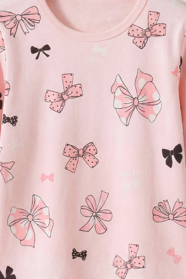 Kinder-Schlafanzug Schleifen Mädchen, flache Nähte, Kinder-Pyjama für Mädchen zum Einkuscheln, Rückansicht