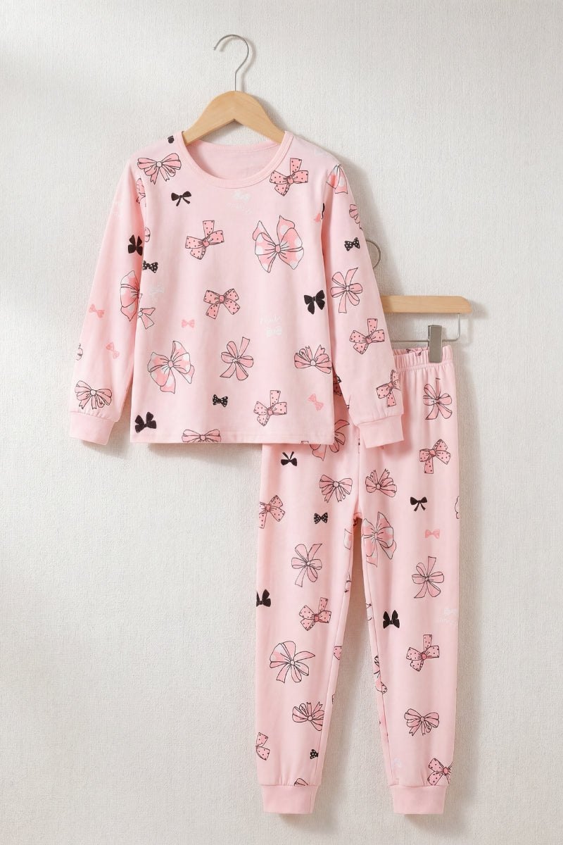 Kinder-Schlafanzug Schleifen Mädchen, flache Nähte, Kinder-Pyjama für Mädchen zum Einkuscheln, Detailansicht der Verarbeitung