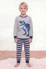 Kinder-Schlafanzug T-Rex Jungen, flache Nähte, Kinder-Pyjama für Jungen zum Einkuscheln, Vorderansicht