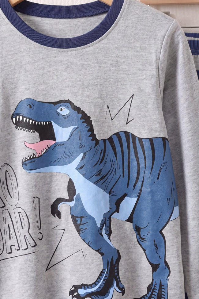 Kinder-Schlafanzug T-Rex Jungen, flache Nähte, Kinder-Pyjama für Jungen zum Einkuscheln, Rückansicht