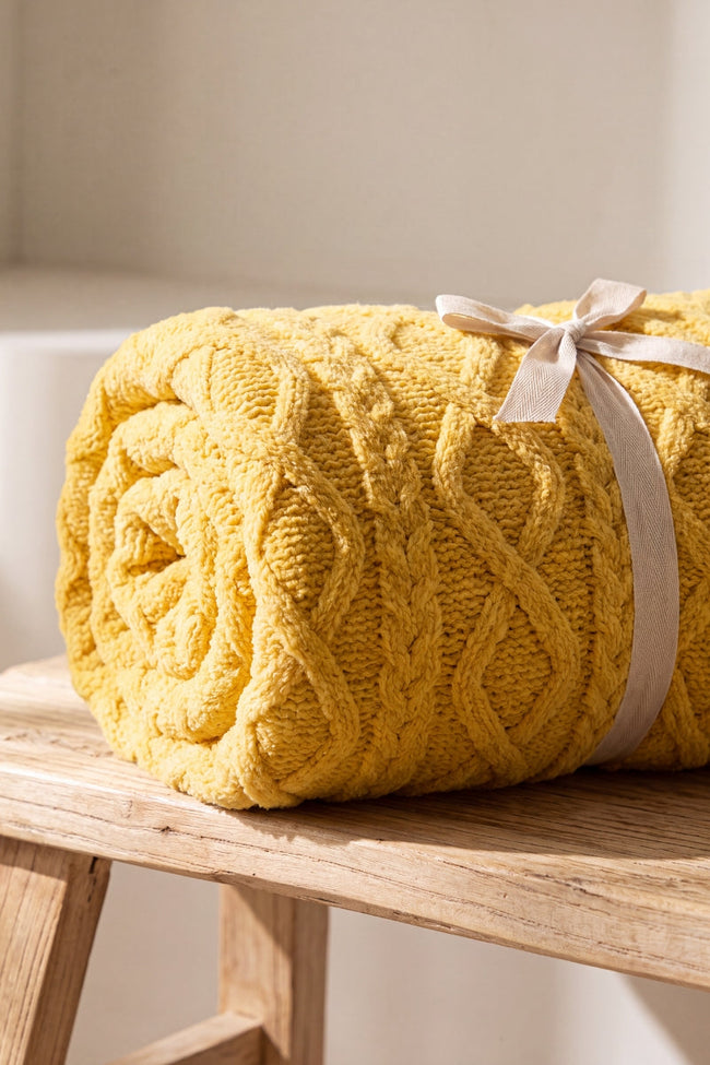 Warme Decke Gelb, flauschige warme Decke aus Kuschelfleece, warm und weich für gemütliche Abende auf dem Sofa
