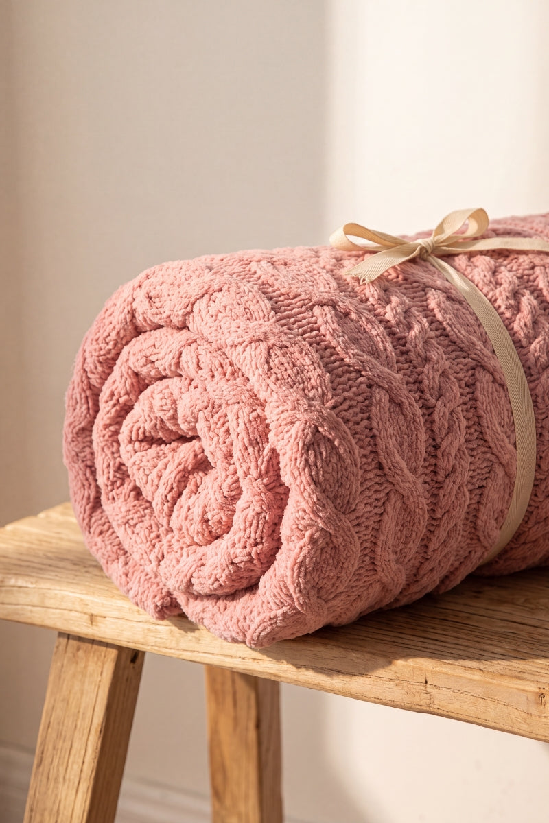 Sofadecke Rosa, flauschige Sofadecke aus Kuschelfleece, warm und weich für gemütliche Abende auf dem Sofa