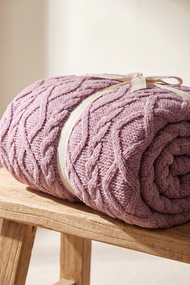Schmusedecke Violett, flauschige Schmusedecke aus Kuschelfleece, warm und weich für gemütliche Abende auf dem Sofa