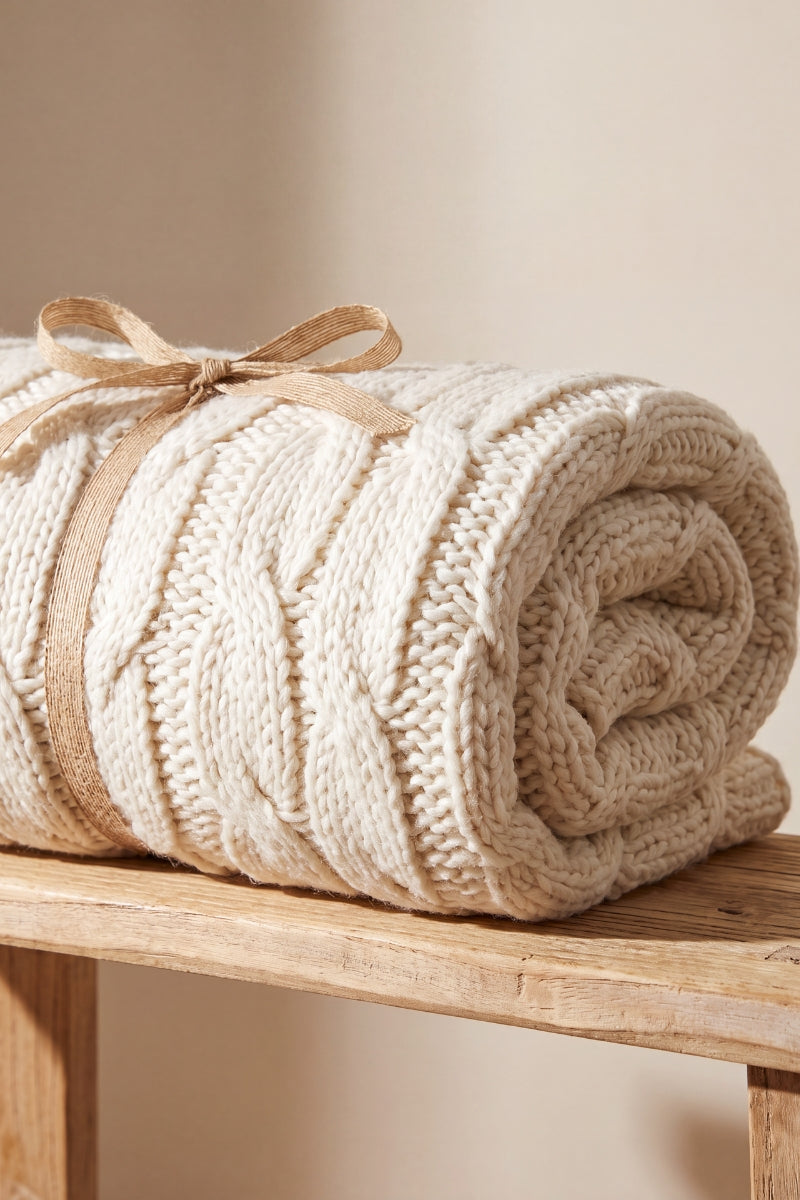 Flauschdecke Creme, flauschige Flauschdecke aus Kuschelfleece, warm und weich für gemütliche Abende auf dem Sofa