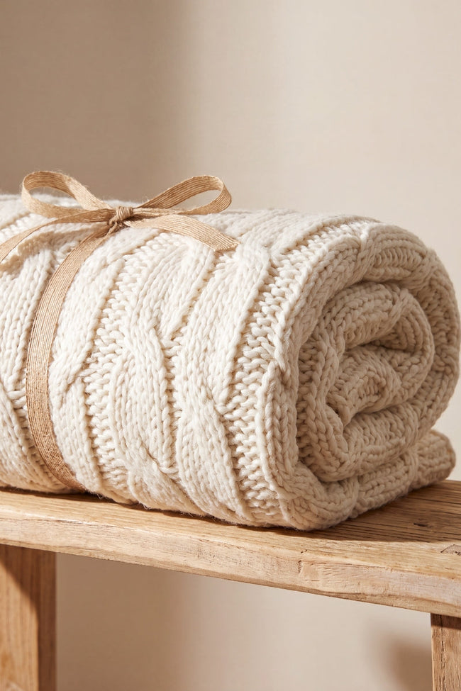 Flauschdecke Creme, flauschige Flauschdecke aus Kuschelfleece, warm und weich für gemütliche Abende auf dem Sofa