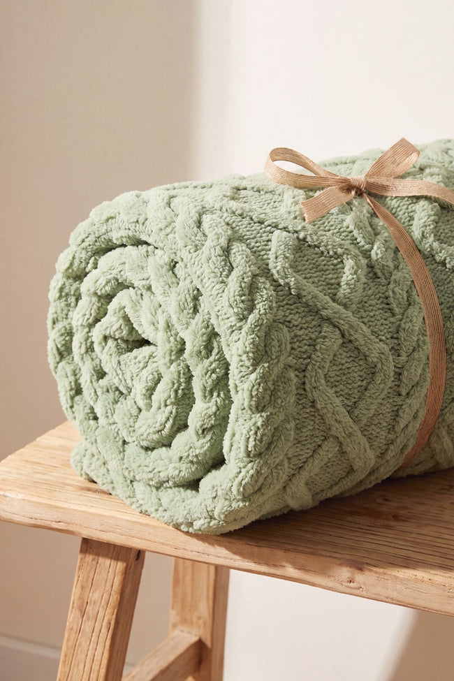 Sherpadecke Grün, flauschige Sherpadecke aus Kuschelfleece, warm und weich für gemütliche Abende auf dem Sofa