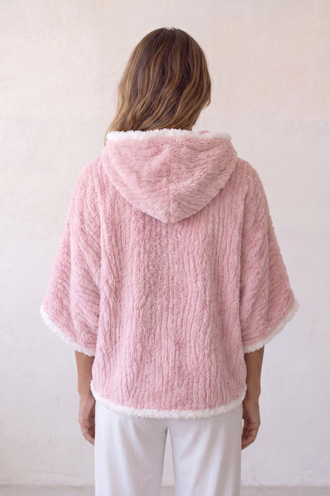 Fleece-Poncho Rosa, Fleece-Poncho in Rosa für Damen, weich und warm für gemütliche Stunden zu Hause