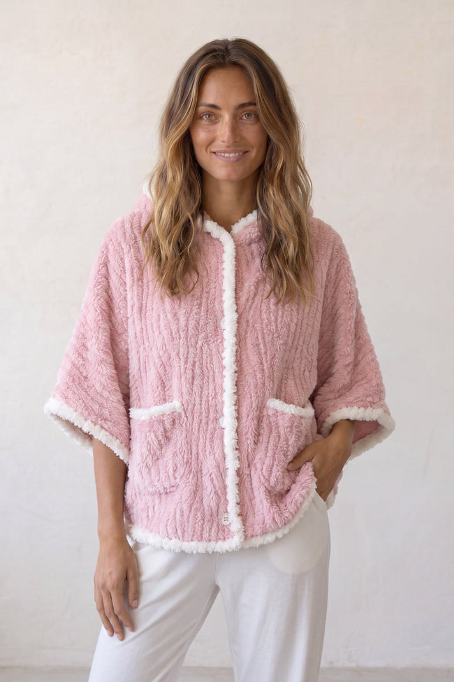 Fleece-Poncho Rosa, Fleece-Poncho in Rosa für Damen, weich und warm für gemütliche Stunden zu Hause