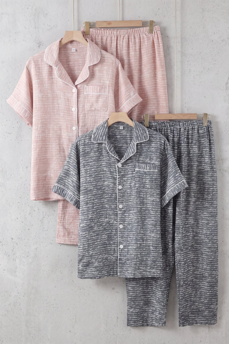 Partner-Schlafanzug Gemeinsam, abgestimmter Schlafanzug für Damen und Herren in Rosa und Grau, weich und warm für gemütliche Nächte zu zweit
