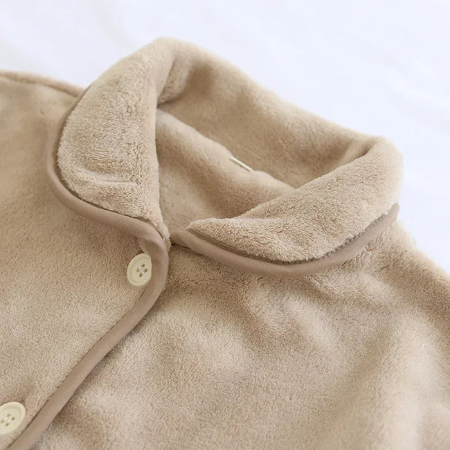 Partner-Schlafanzug Fleece, abgestimmter Schlafanzug für Damen und Herren in Milchkaffee und Milchkaffee, weich und warm für gemütliche Nächte zu zweit