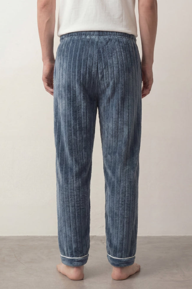 Schlafhose Flausch Denim Herren, weicher Gummibund, Pyjamahose für Herren zum Einkuscheln, Rückansicht
