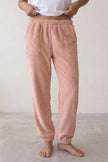 Schlafhose Fleece Rosé, weicher Gummibund, Pyjamahose für Damen zum Einkuscheln, Vorderansicht