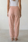 Schlafhose Fleece Rosé, weicher Gummibund, Pyjamahose für Damen zum Einkuscheln, Rückansicht