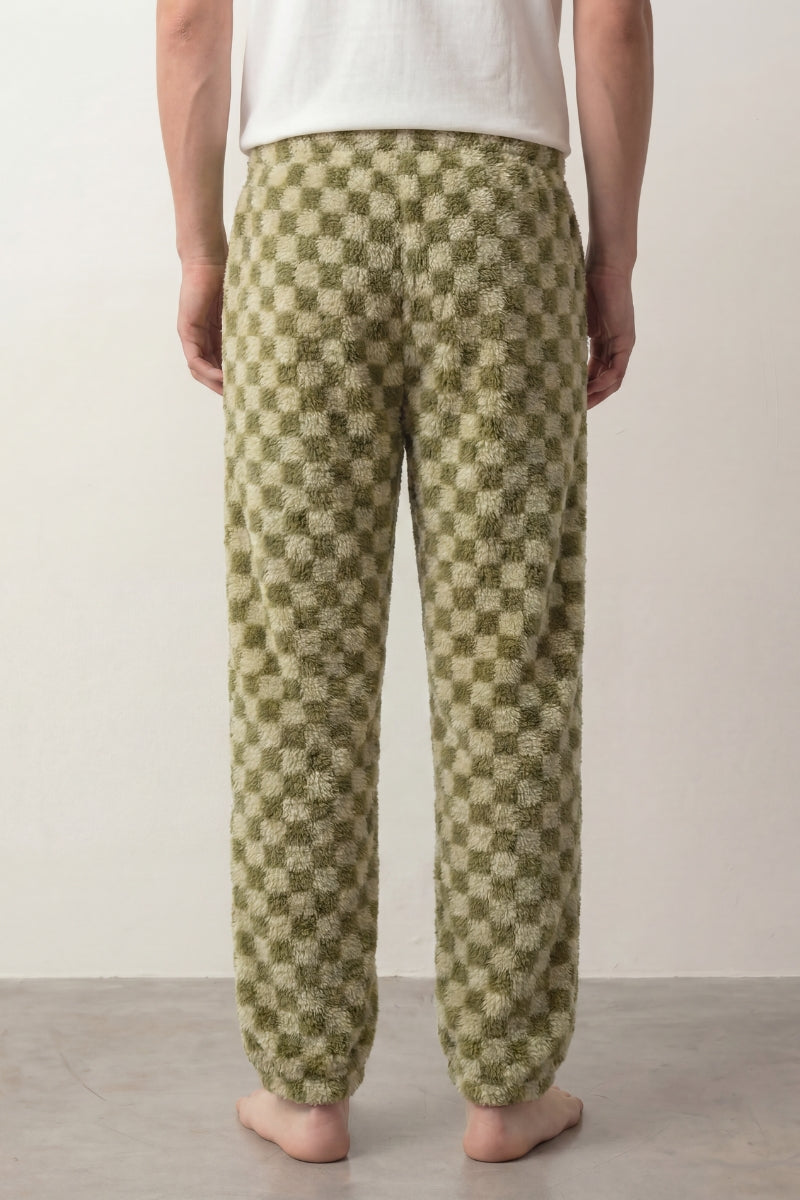 Schlafhose Kuschelfleece Khaki Herren, weicher Gummibund, Pyjamahose für Herren, Detailansicht der Verarbeitung