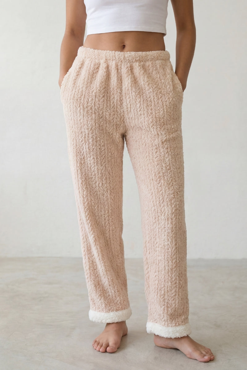 Schlafhose Kuschelfleece Rosé, weicher Gummibund, Pyjamahose für Damen zum Einkuscheln, Rückansicht