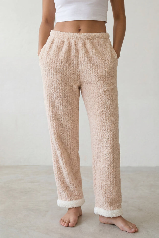 Schlafhose Kuschelfleece Rosé, weicher Gummibund, Pyjamahose für Damen zum Einkuscheln, Rückansicht