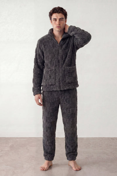 Warmer Schlafanzug Anthrazit Herren