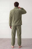 Warmer Schlafanzug Khaki Herren, dichtes Kuschelfleece, Winter-Pyjama für Herren zum Einkuscheln, Rückansicht