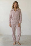 Warmer Schlafanzug Mauve Gerippt, dichte Waffelstruktur aus Kuschelfleece, Winter-Pyjama für Damen, Vorderansicht