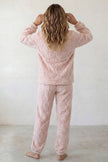 Warmer Schlafanzug Waffelstruktur Rosé, dichte Waffelstruktur aus Kuschelfleece, Winter-Pyjama für Damen, Rückansicht