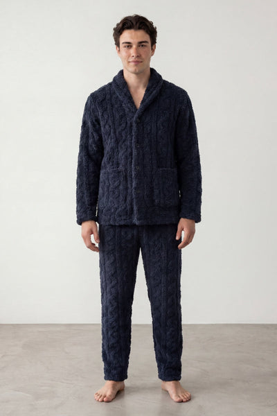 Winter-Schlafanzug Marineblau Herren