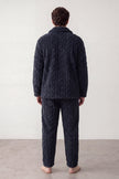Winter-Schlafanzug Marineblau Herren, dichtes Kuschelfleece, Winter-Pyjama für Herren zum Einkuscheln, Rückansicht