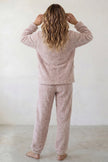 Winter-Schlafanzug Waffelstruktur Mauve, dichte Waffelstruktur aus Kuschelfleece, Winter-Pyjama für Damen, Rückansicht